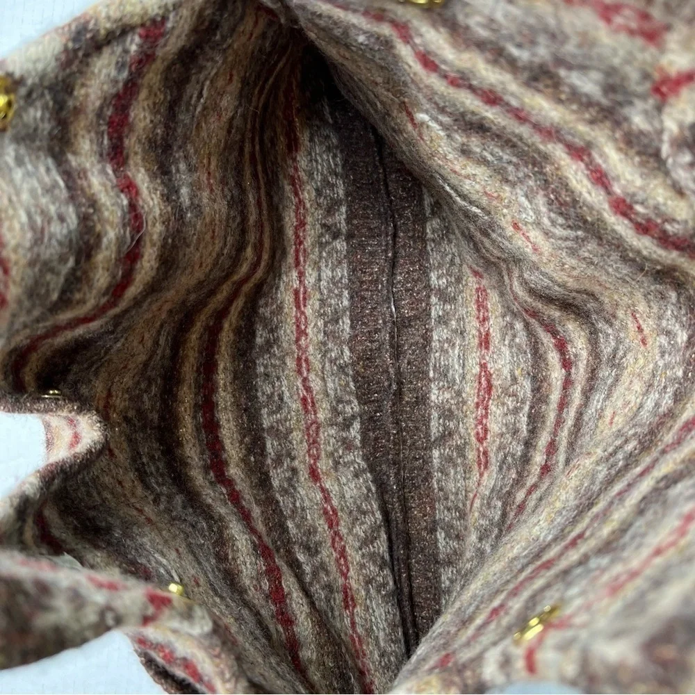 RARE EDDIE BAUER Brown Wool Blend Shoulder Tote Bag Leather Braided Straps - Picture 9 of 16